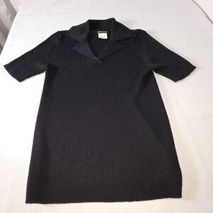 Espirit De Corp Womans Black Large Ribbed Sweater Collar V Neck 30% Wool